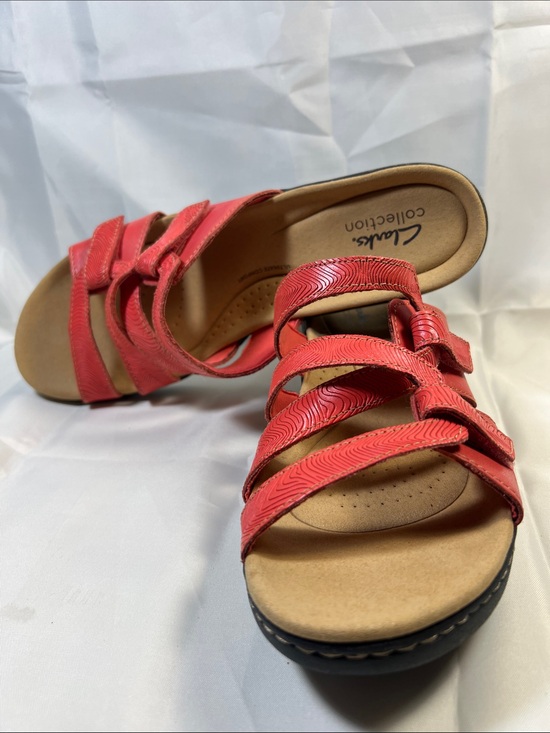 Clarks Shoes - Clarks Coral Red Multi-Strap Slide Sandals